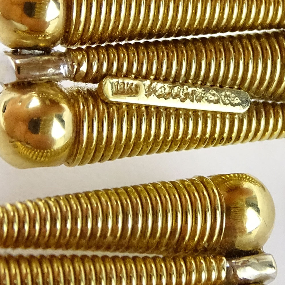 Vintage Signed Tiffany & Co  Heavy 18 Karat Yellow Gold and Micro Pave Set Round Cut Diamond Flexible Cuff Bracelet
