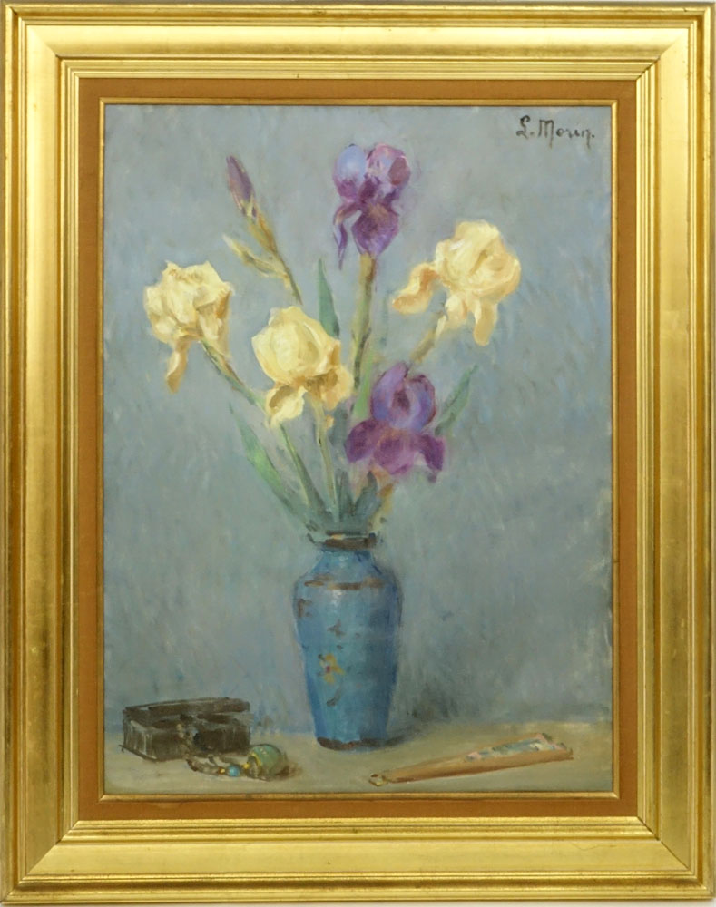 Attributed to: Louis Morin, French (1855-1938) Oil on Canvas, "Still Life with Iris". 