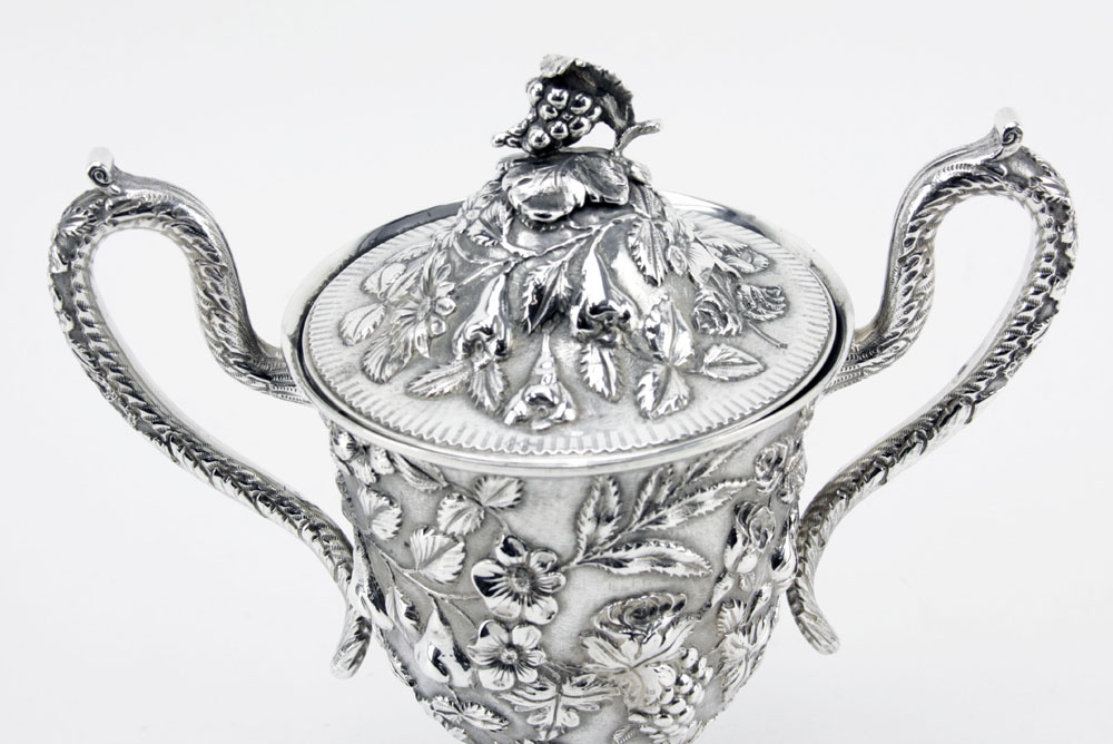 Five (5) Piece Loring Andrews Company Sterling Silver Repousse Tea & Coffee Set.