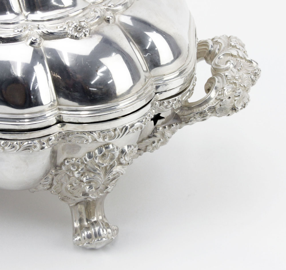 19th Century Odiot Paris 950 Silver Three (3) Part Footed Tureen. Ornate Rococo Motif.