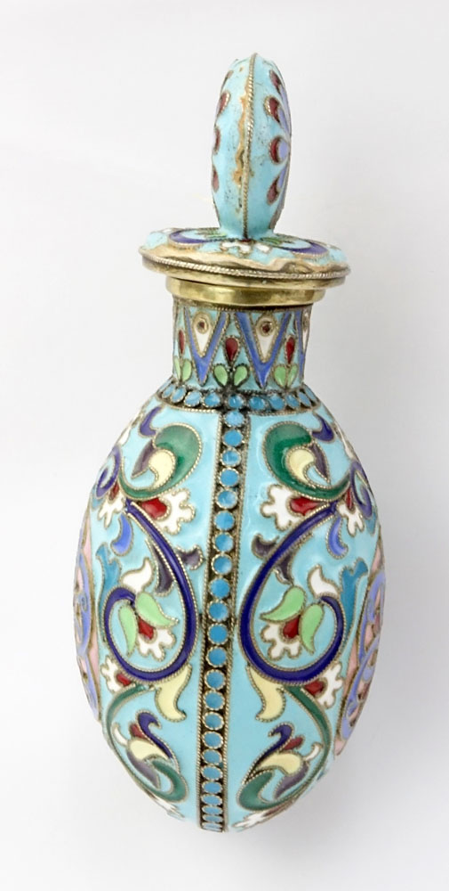 Mid 20th Century Russian 84 Silver and Cloisonne Enamel Scent Bottle.