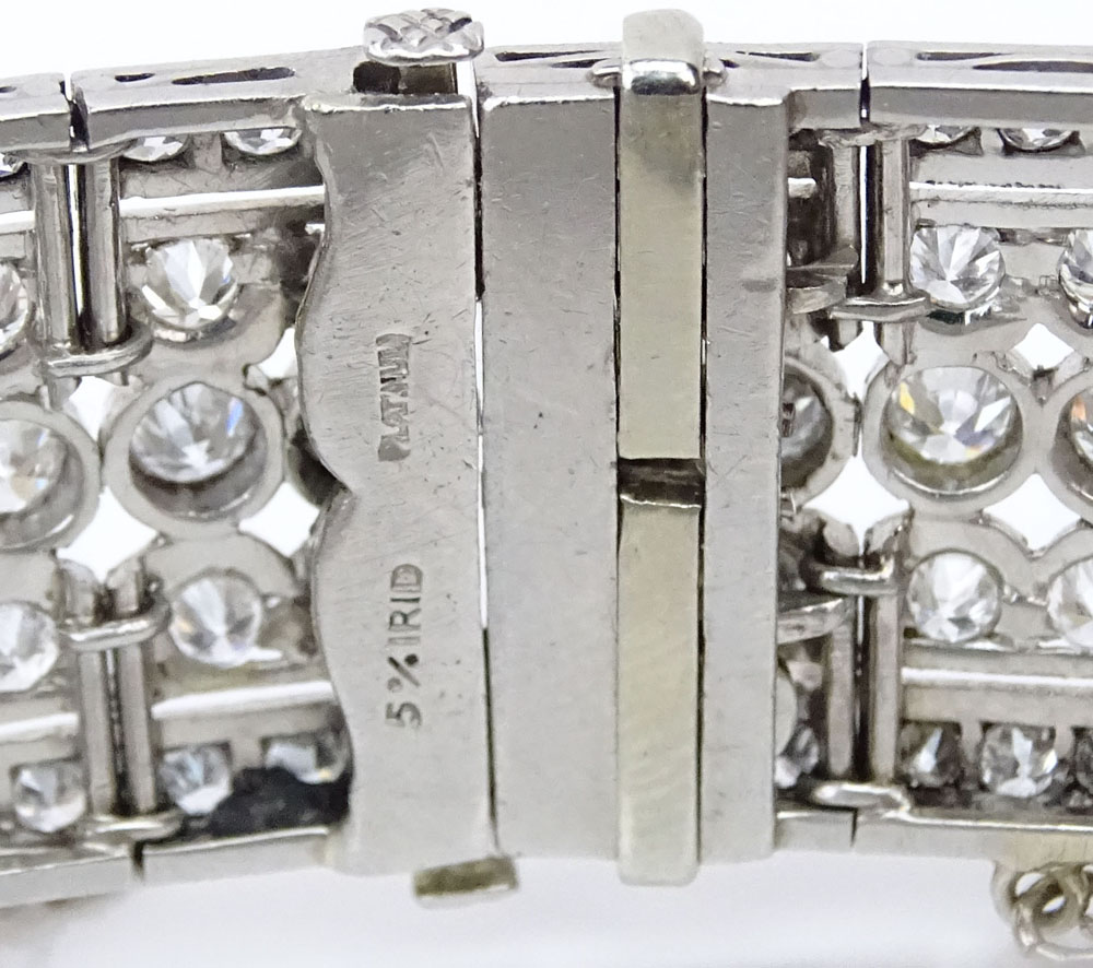 Art Deco Approx. 25.0 Carat Marquise and Round Brilliant Cut Diamond and Platinum Bracelet with small Emerald Accents