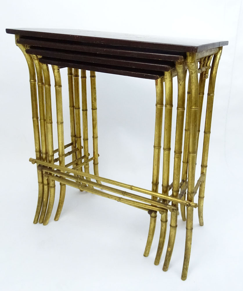 Set of Four 20th Century Japan Lacquer and Gilt Faux Bamboo Nesting Tables.