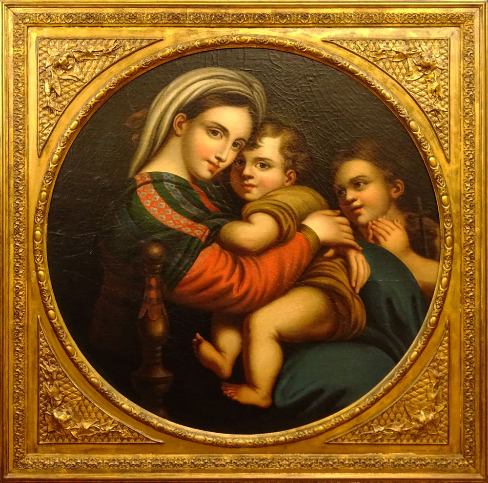 After Raphael, Italian (1483-1520) Oil on canvas laid on panel, Madonna della Sedia.