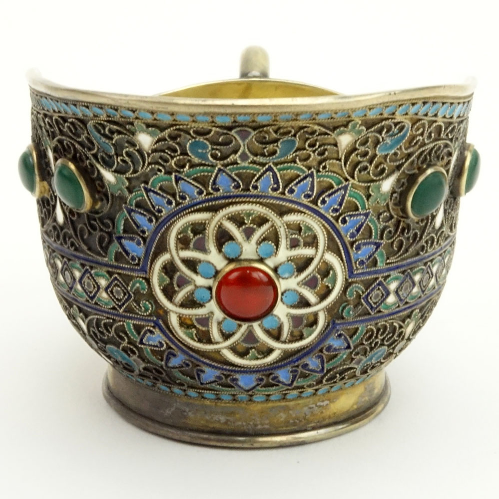 Early 20th Century Russian 84 Silver and Cloisonne Enamel Cream Pitcher