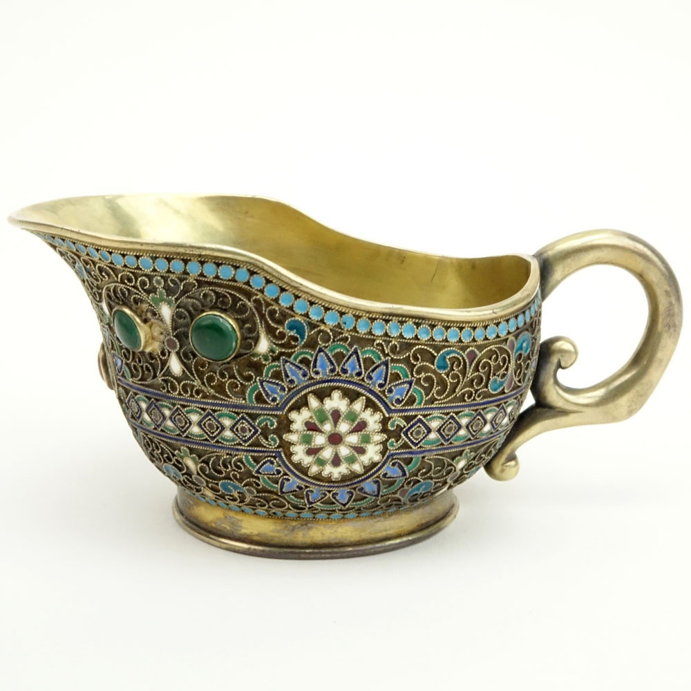 Early 20th Century Russian 84 Silver and Cloisonne Enamel Cream Pitcher