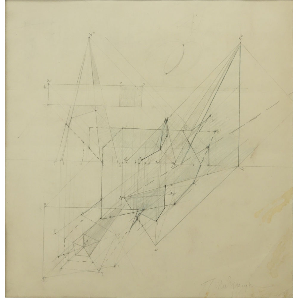 Konstantin Medunetsky, Russian (1899-1935) Pencil on paper "Constructivist Composition" 