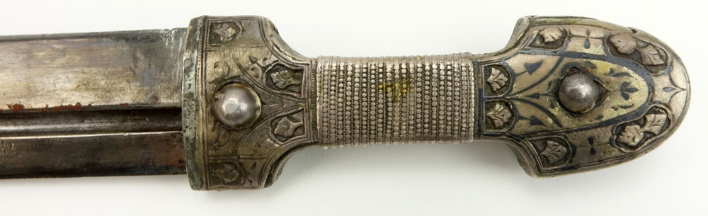 19th Century Turkish Ottoman Niello Silver Mounted Dagger (Kindjal)