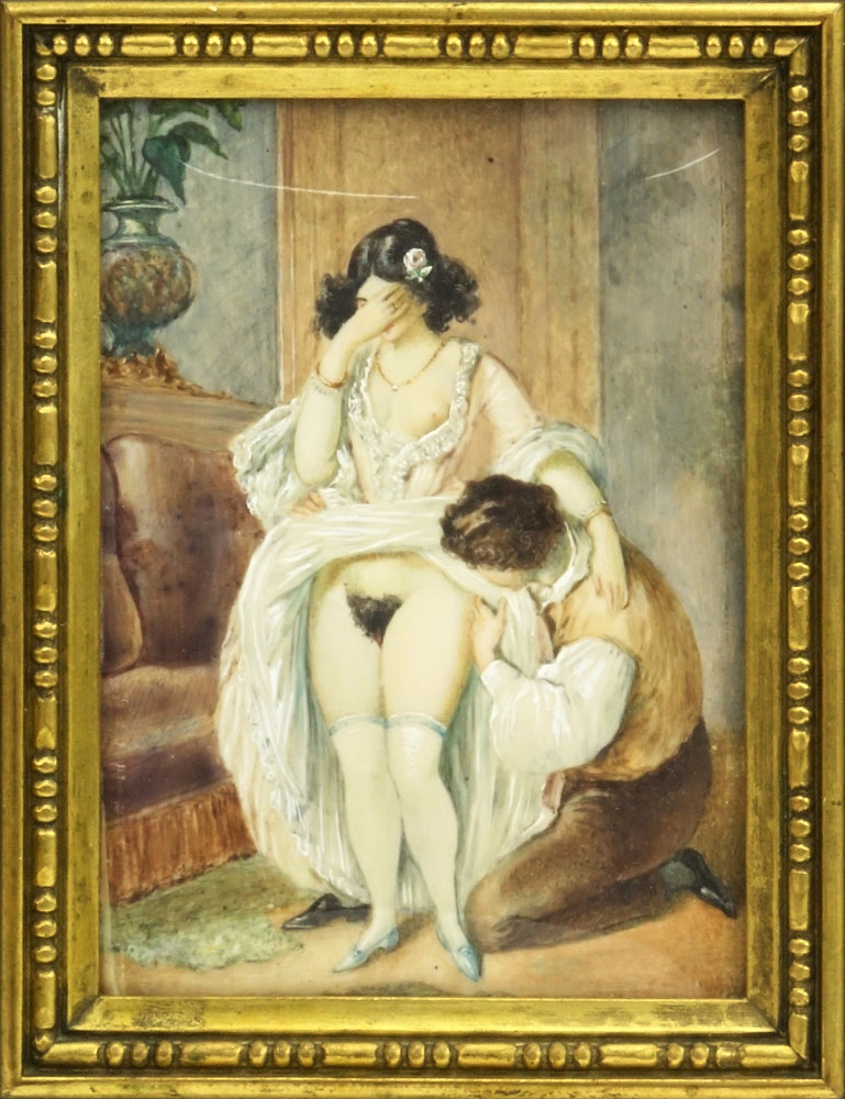 Antique French Miniature Erotic Painting on Ivory