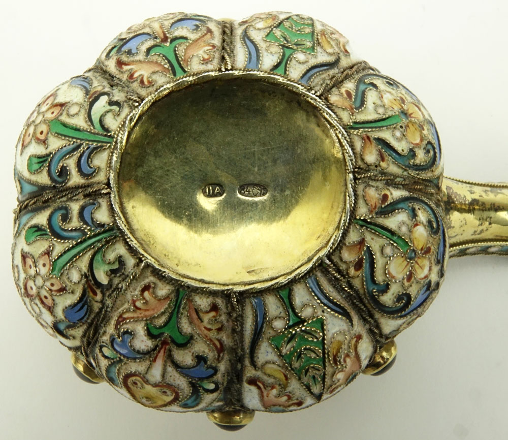 20th Century Russian 84 Silver and Cloisonne Enamel Kovsh