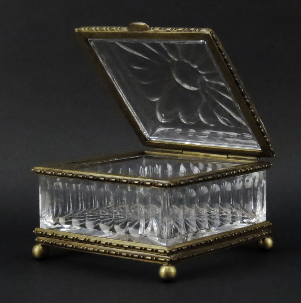 Large Vintage Bronze Mounted Crystal Vanity Box