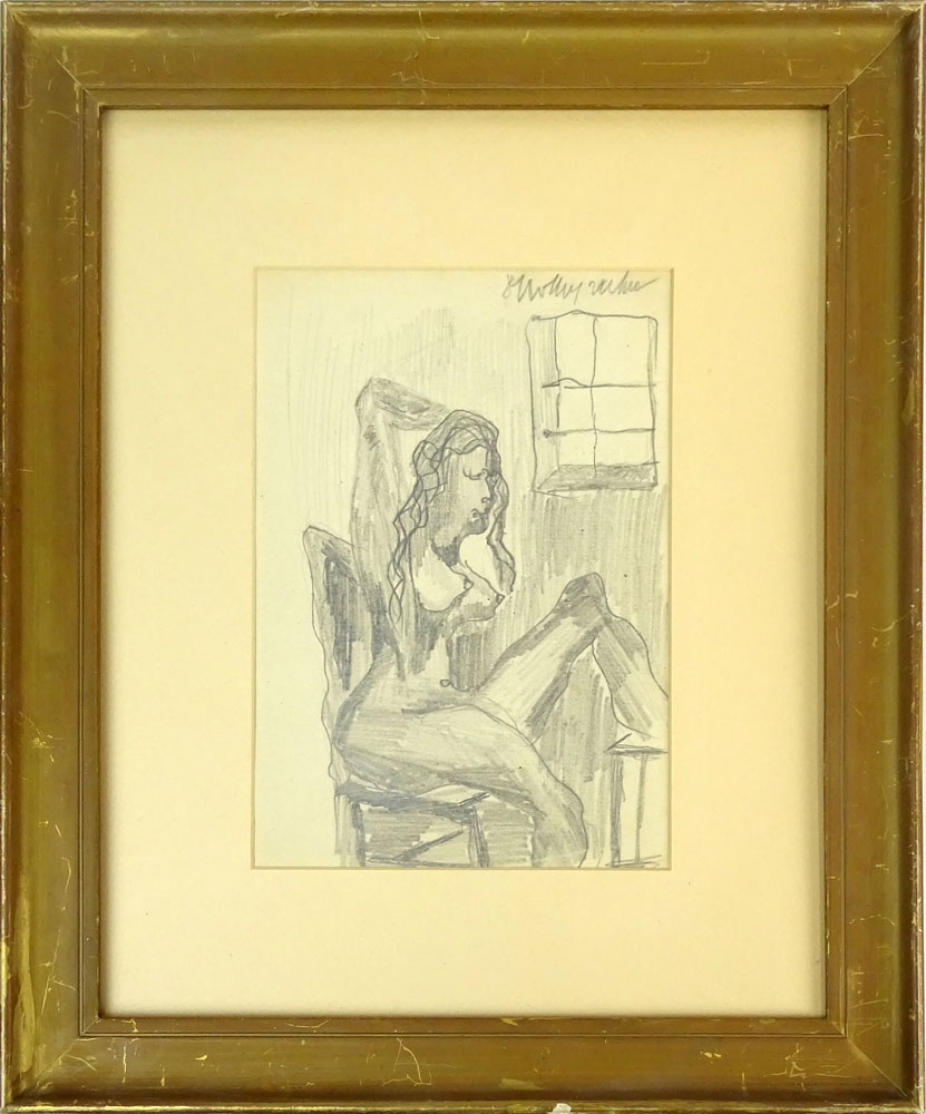 Oskar Kokoschka, Austrian (1886-1980) Pencil Drawing on Paper "Seated Nude" 