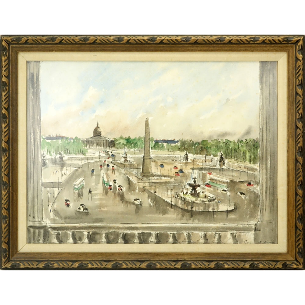 Guy Neyrac, French (1900-1950) Watercolor on paper "Place De La Concord" 