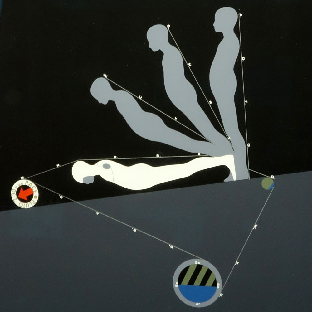 Ernest Trova, American (1927-2009) Color Silkscreen "Falling Man" on Linen Paper