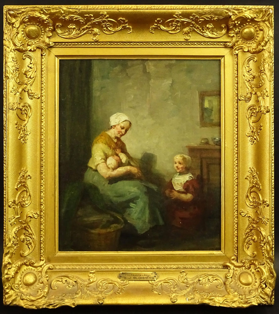 Bernardus Johannes Blommers, Dutch (1845-1914) Oil on canvas "Mother's Joy"