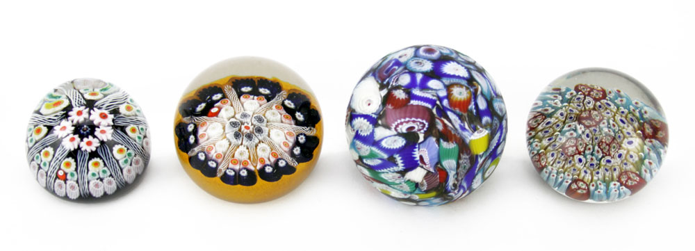 Lot of Four (4) Millefiori Style Studio Art Glass Paperweights