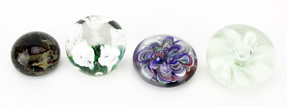 Lot of Four (4) Signed Studio Art Glass Paperweights