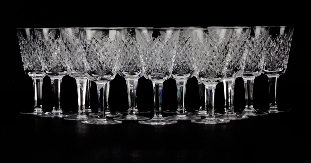 Set of Seventeen (17) Waterford Crystal "Alana" White Wine Stemware