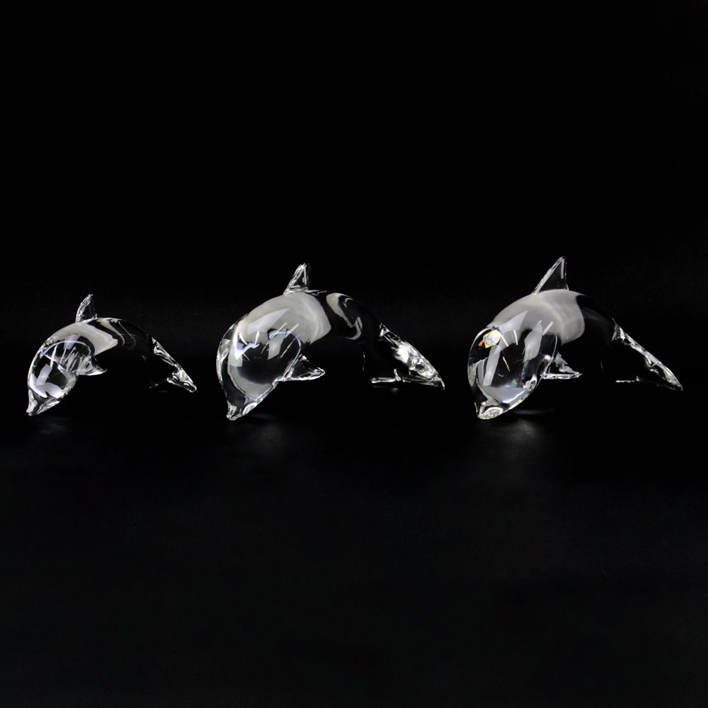 Set of Three (3) Steuben Clear Crystal Dolphin Figurines