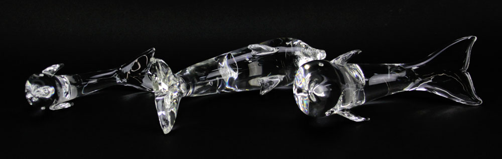 Set of Three (3) Steuben Clear Crystal Dolphin Figurines