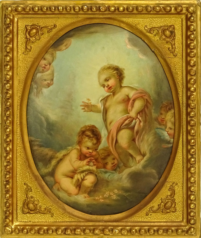 Antique Italian Painting on Wood "Cherubs"