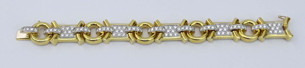 Approx. 4.50 Carat Pave Set Round Brilliant Cut Diamond and 18 Karat Yellow Gold Bracelet.