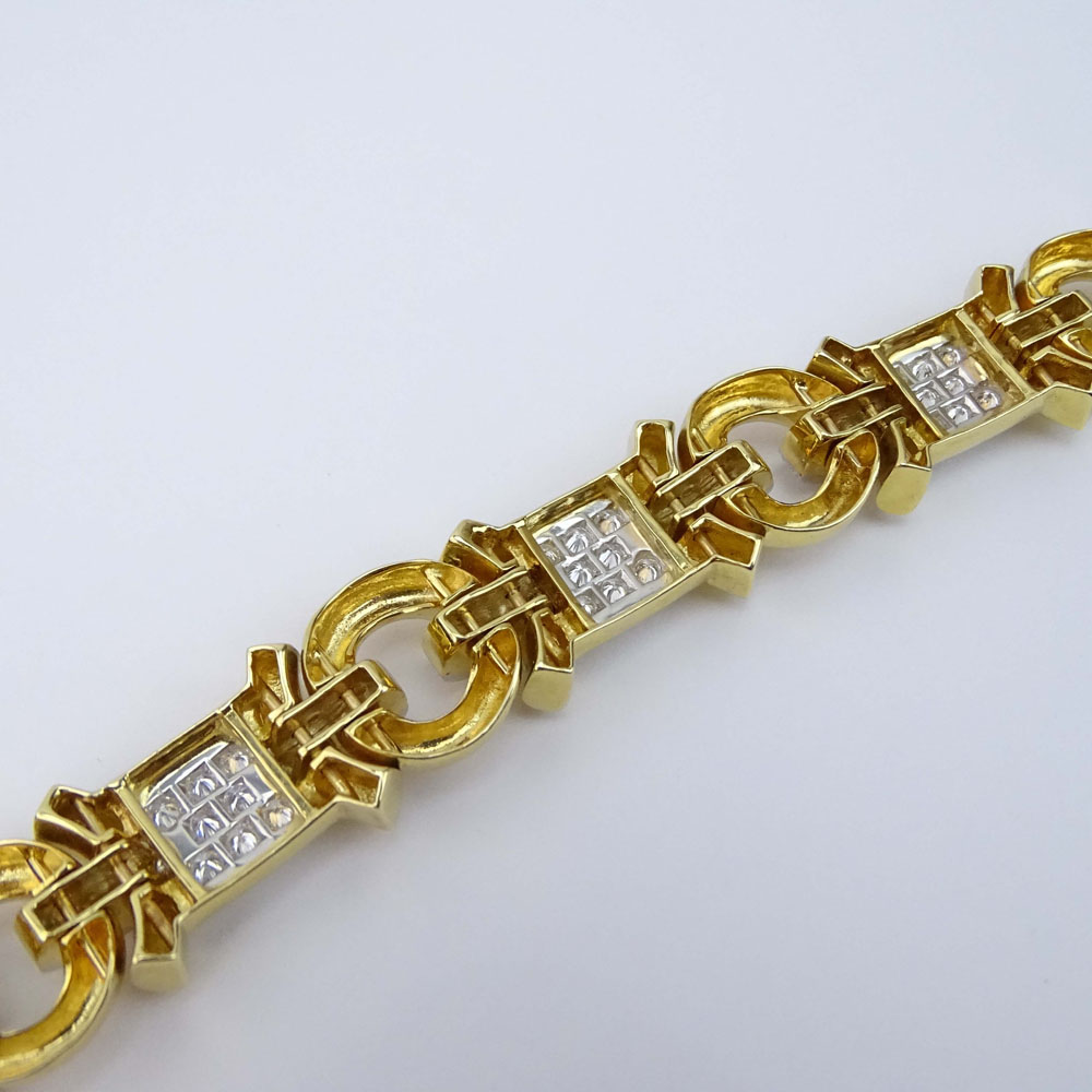 Approx. 4.50 Carat Pave Set Round Brilliant Cut Diamond and 18 Karat Yellow Gold Bracelet.