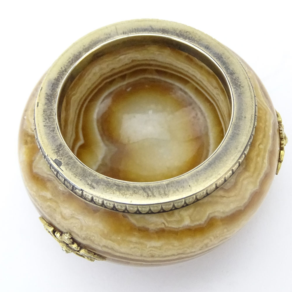 Early 20th Century Russian 88 Silver Mounted Banded Agate Salt.