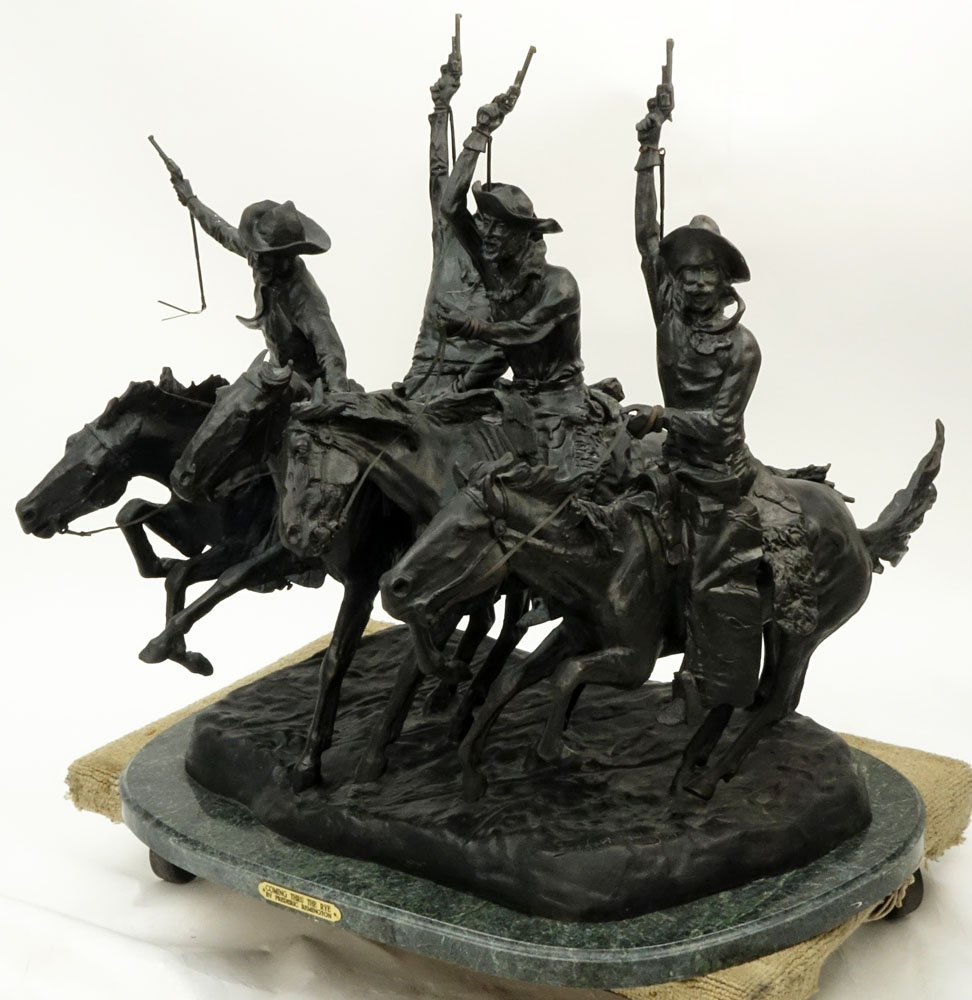 After: Frederic Remington Bronze Sculpture "Coming Through The Rye" on Marble Base. 