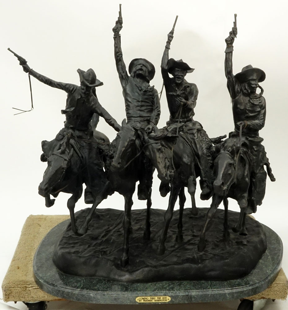 After: Frederic Remington Bronze Sculpture "Coming Through The Rye" on Marble Base. 