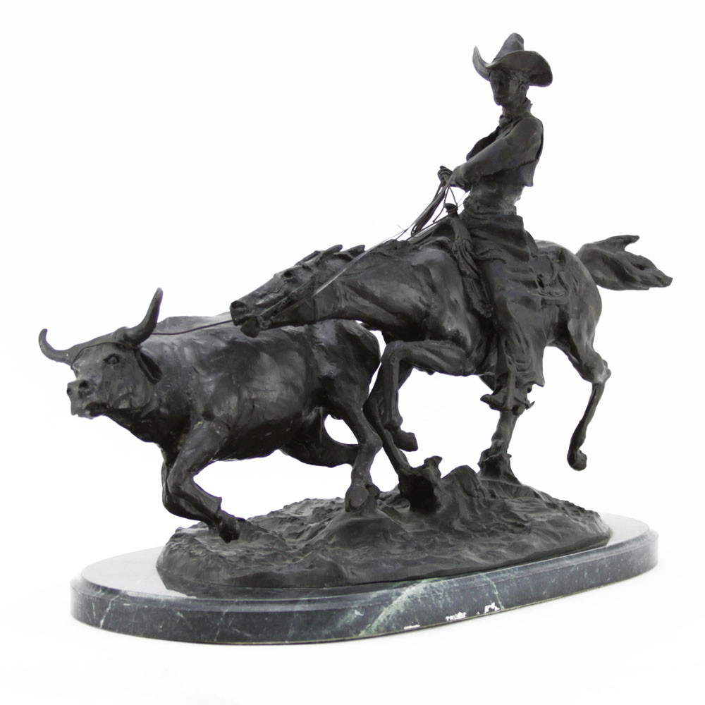After: Charles Marion Russell (1864-1926) Bronze Old Western "Bolter" Sculpture on Marble Base.