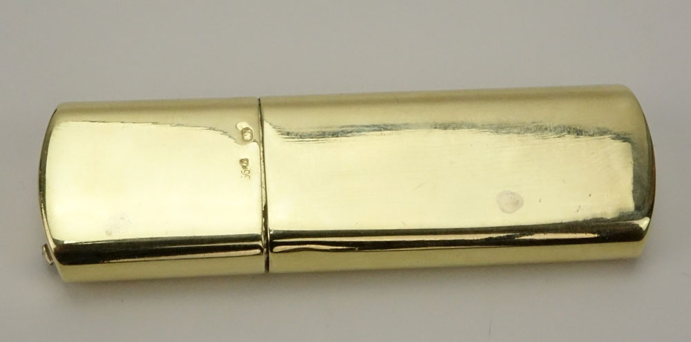 Early 20th Century Russian 56 Gold Cigarette Lighter with Small Rose Cut Diamond Accents in fitted box signed Faberge.