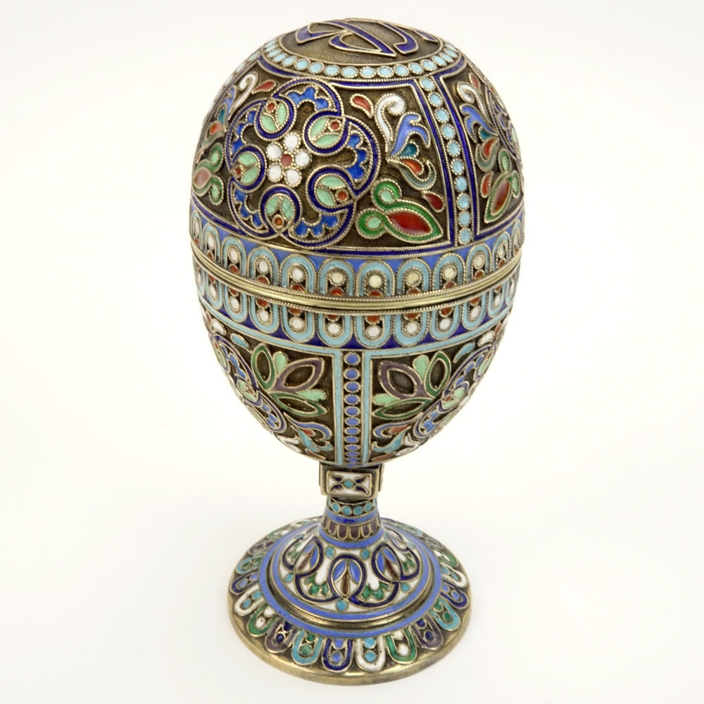 20th Century Russian 84 Silver and Cloisonne Enamel Egg.