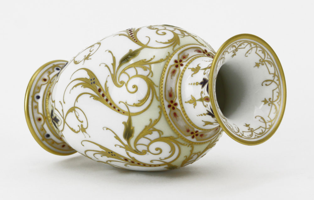 Fine 19th Century KPM Jeweled Raised Enamel Gilt Hand Painted Baluster Vase.