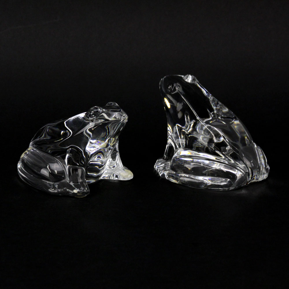 Pair of Baccarat Crystal Frog Paperweights.