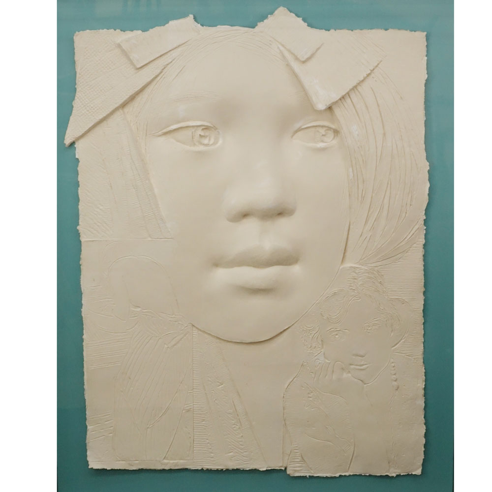 Large Frank Gallo, American (born 1933) Cast Paper Sculpture in Plexiglass Frame