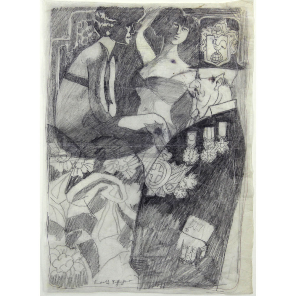 Rudolf Schlichter, German (1890-1955) Pencil On Paper "Satirical Illustration".