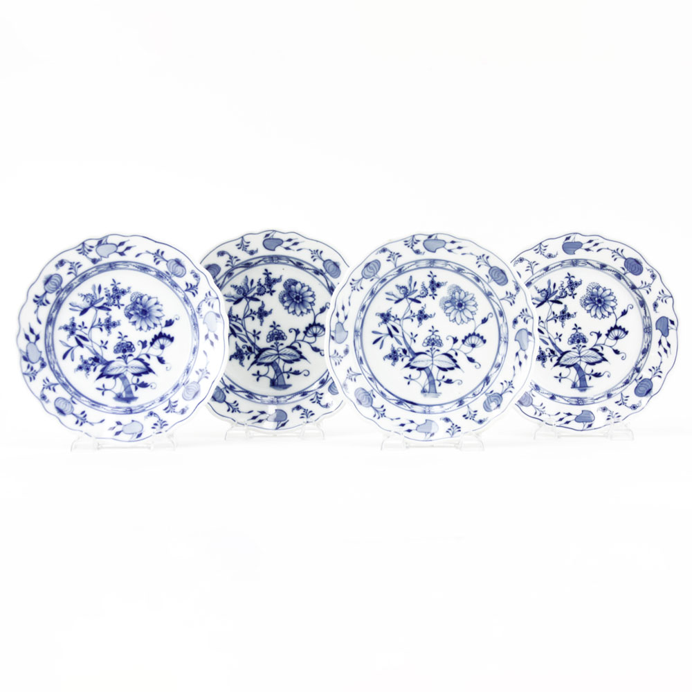 Grouping of Four (4) Meissen Blue Onion Porcelain Plates.