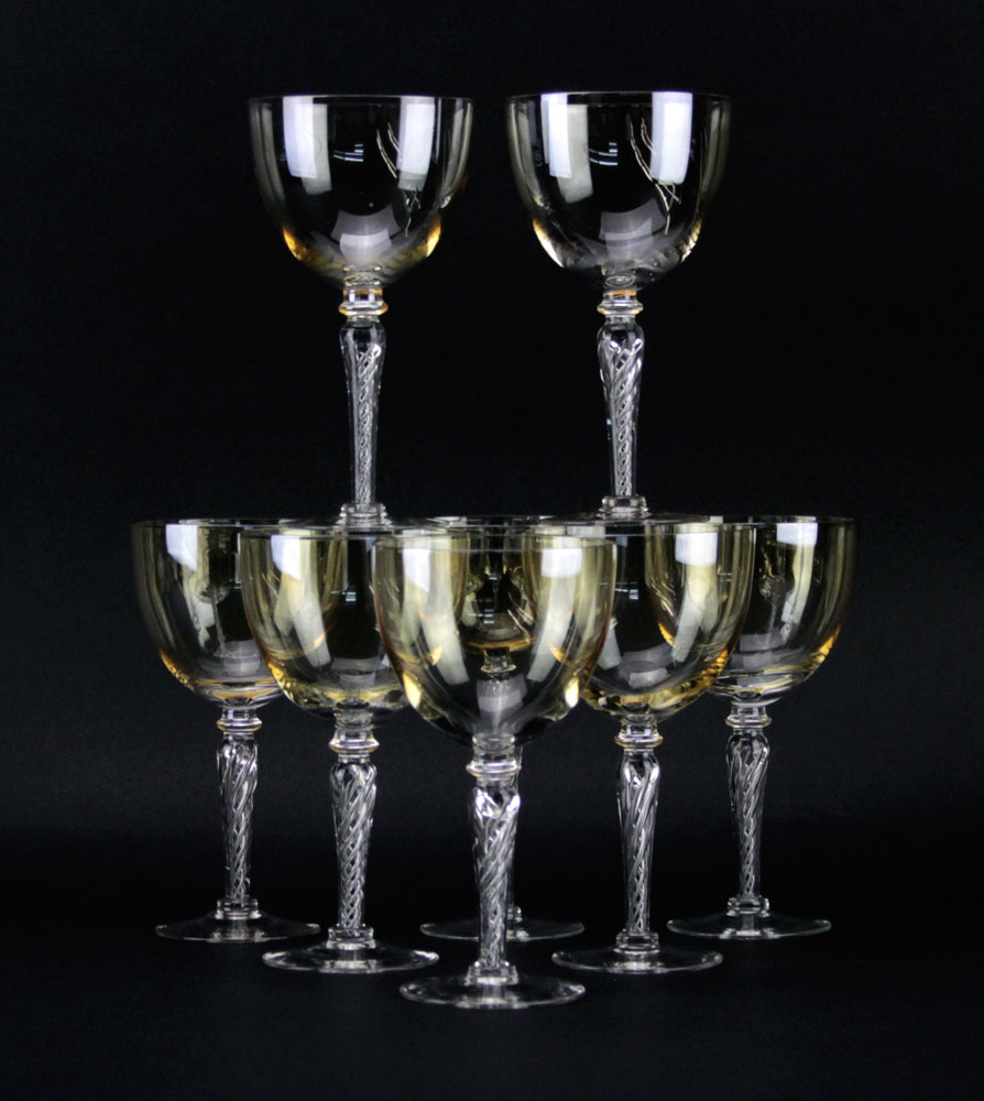 Lot of Eight (8) Vintage Hand Blown Venetian Crystal Tall Wine Goblets.