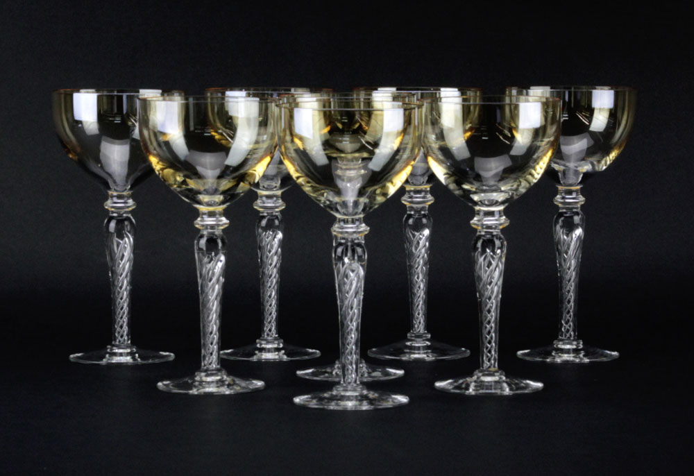 Lot of Eight (8) Vintage Hand Blown Venetian Crystal Tall Cordials.
