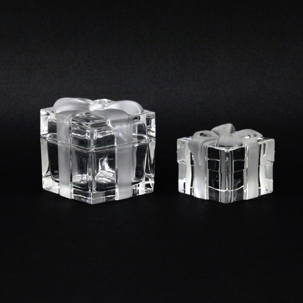 Grouping of Three (2) Tiffany and Co Crystal Tabletop  Covered Trinket box and paperweight