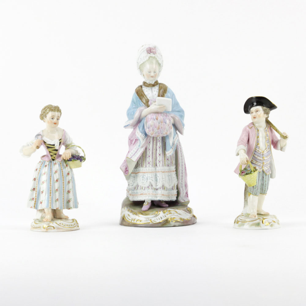 Lot of Three (3) 19th Century Meissen Hand Painted Porcelain Figurines.