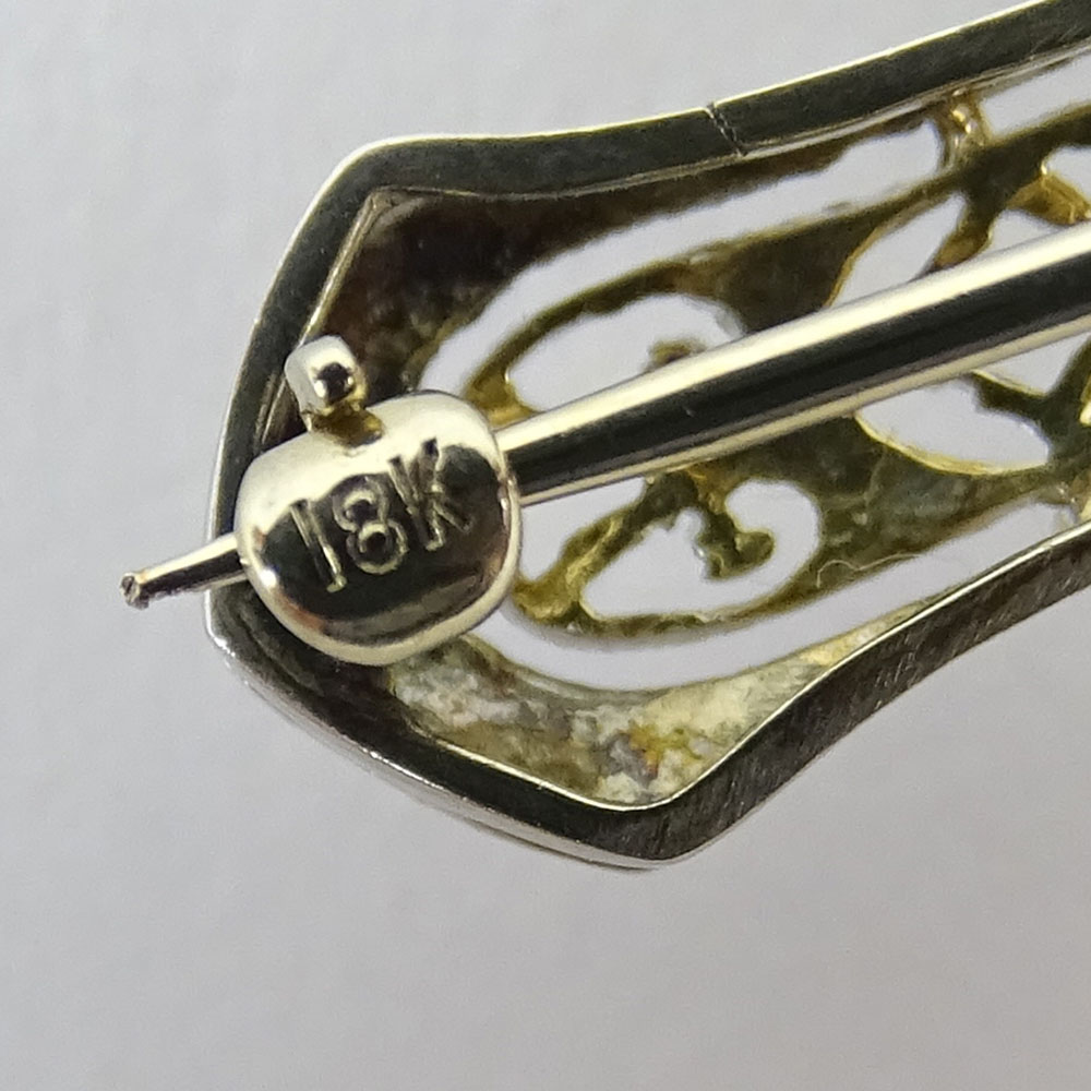 Edwardian 18 White Gold Diamond Mounted Bar Pin with Filigree.