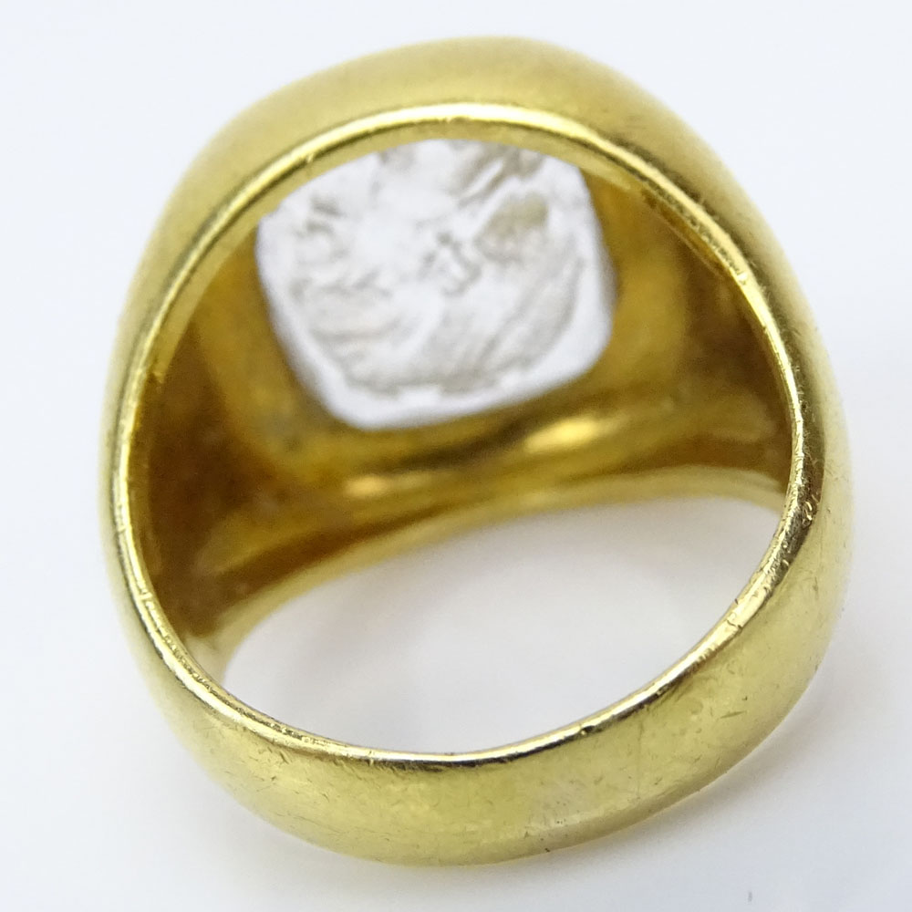 Man's Vintage Heavy 18 Karat Yellow Gold and Carved Rock Crystal Intaglio Ring