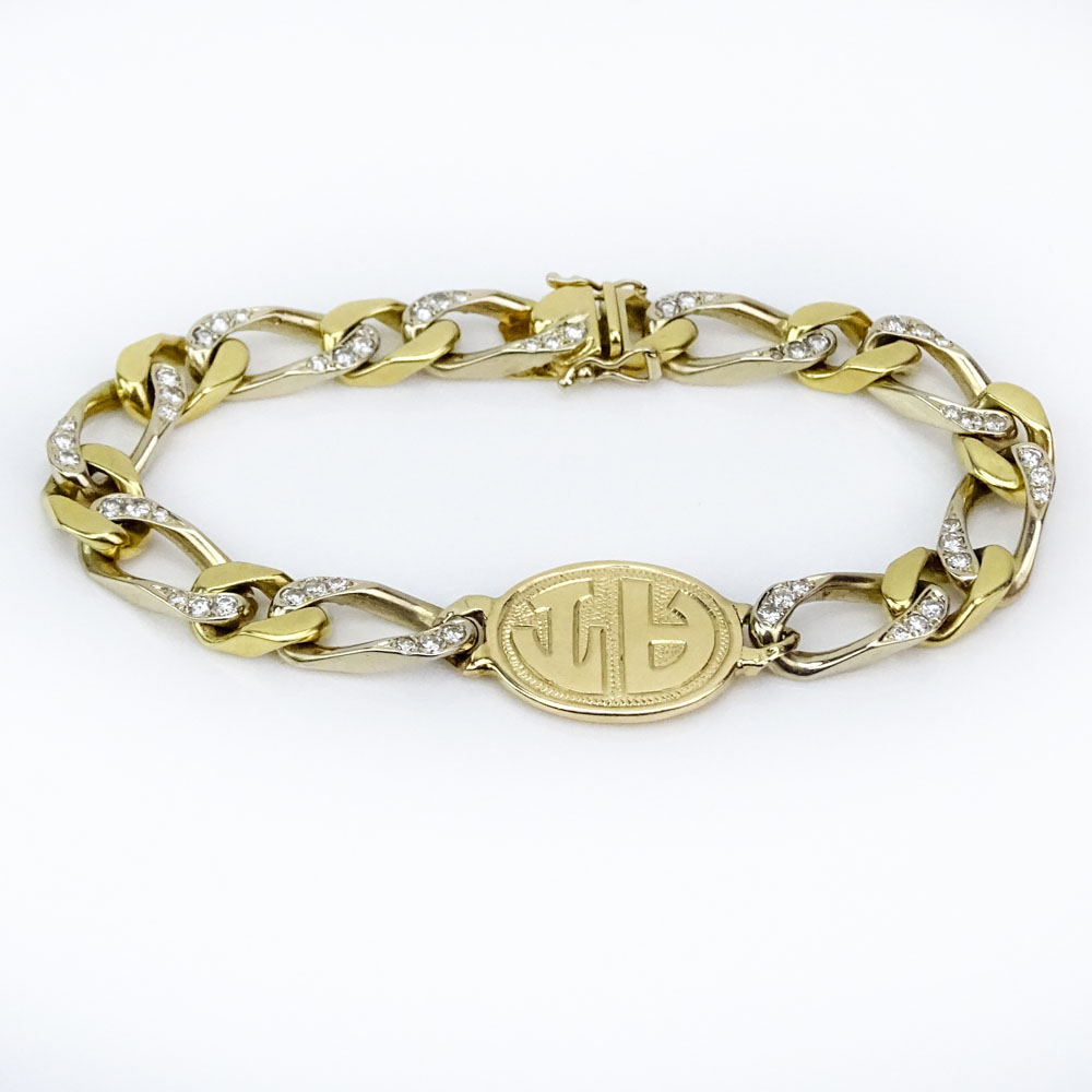 Vintage 18 Karat Yellow Gold ID Bracelet accented with Small round Brilliant Cut Diamonds