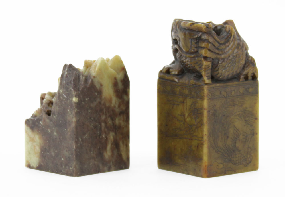 Chinese Carved Soapstone Seal/Chop with Dragon Finial and Calligraphy