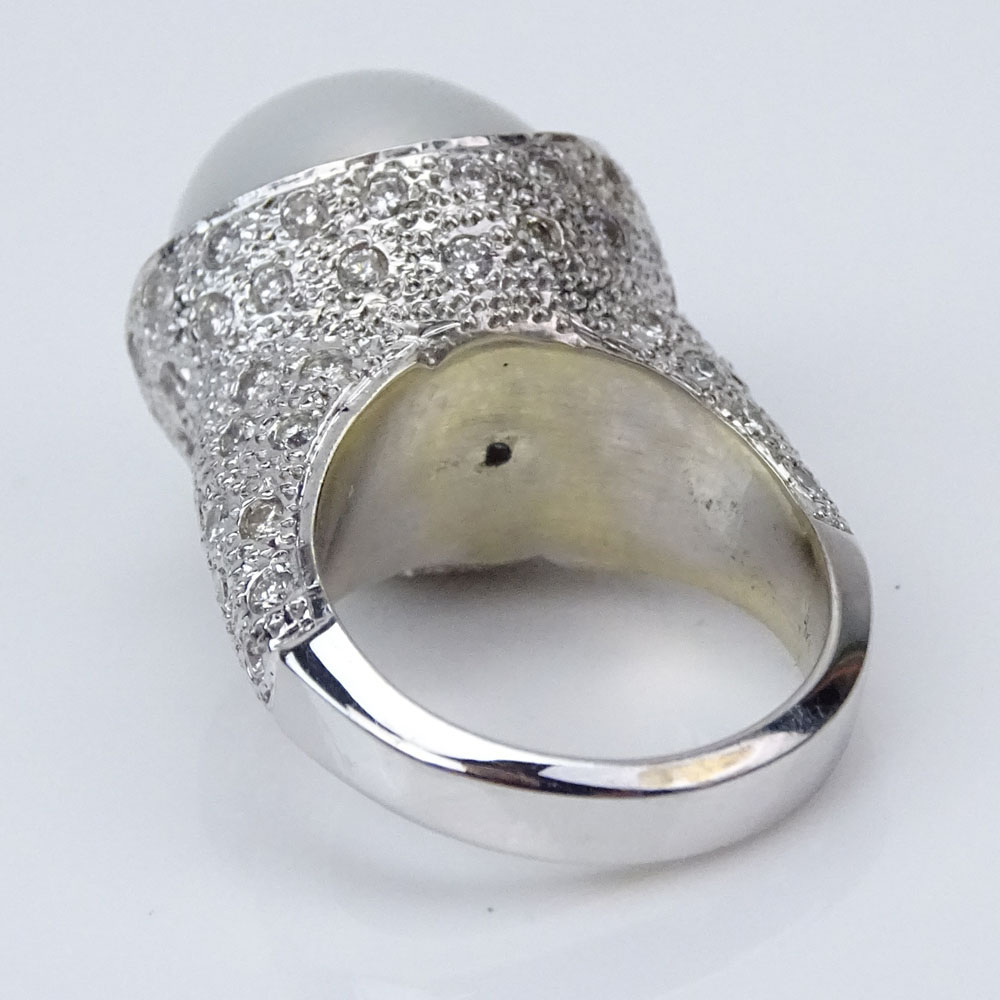 South Sea Pearl, Pave Set Diamond and 18 Karat White Gold Ring. 
