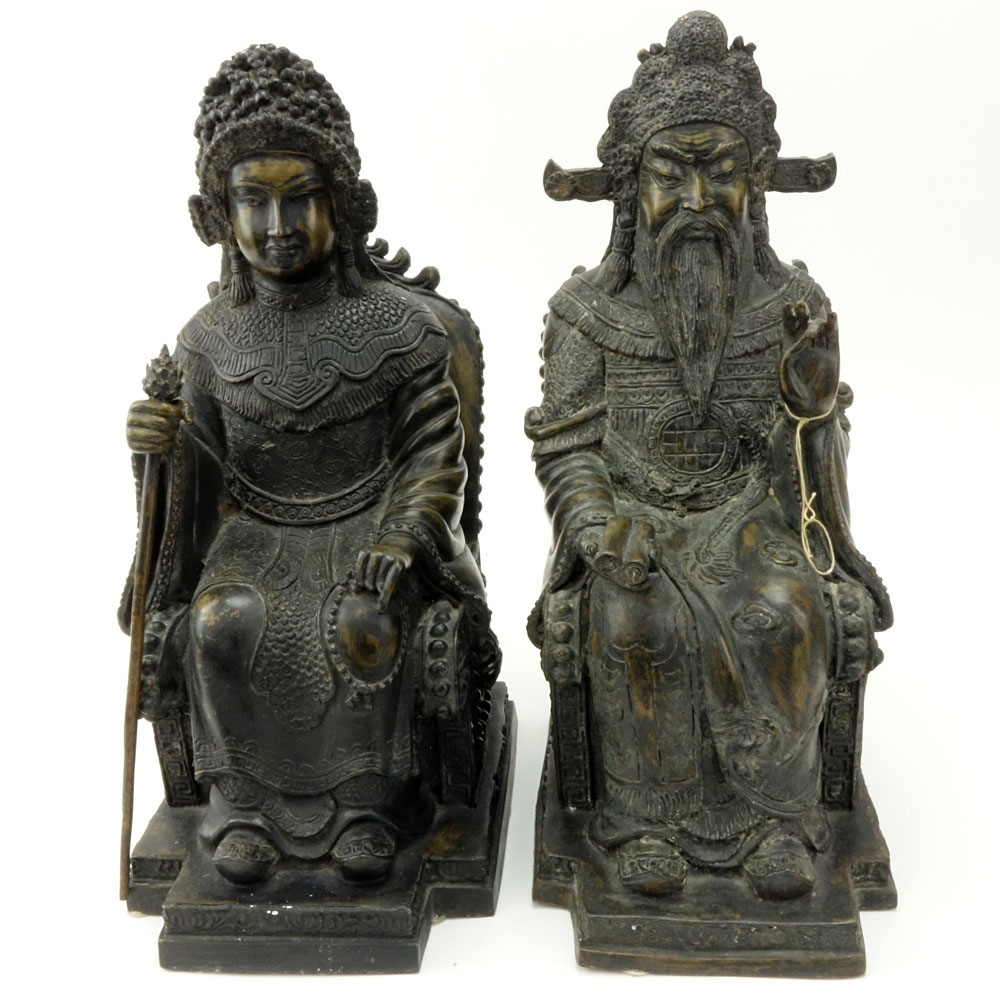 Pair 19/20th Century Chinese Filled Bronze Emperor and Empress Statues