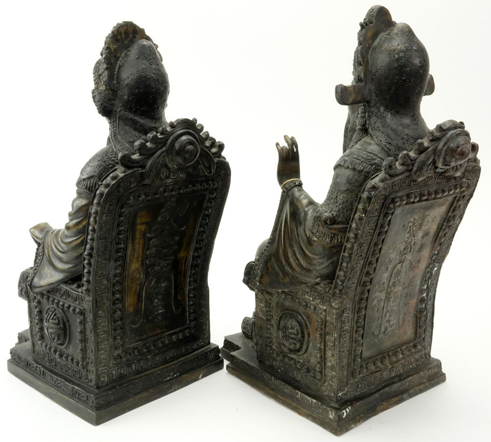 Pair 19/20th Century Chinese Filled Bronze Emperor and Empress Statues