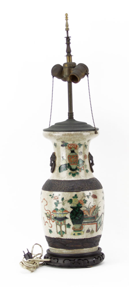 Antique Chinese Crackle Glaze Porcelain Vase As A Lamp